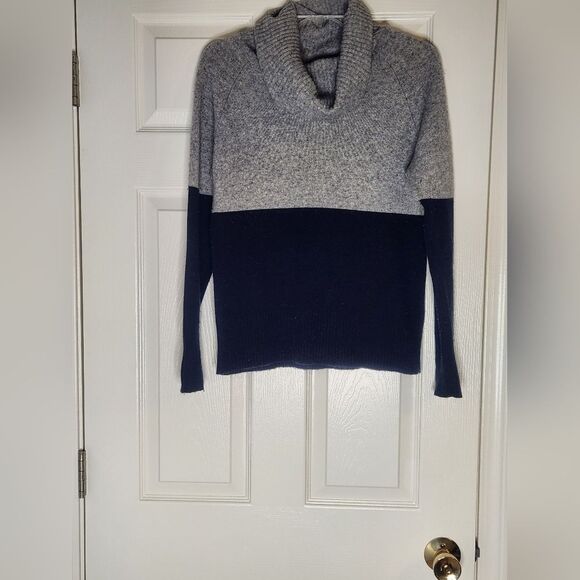 Only Mine L WOOLCASHMERE Gray Blue Colorblock Lngslv Knit CowlNeck Women Sweater - Picture 1 of 7